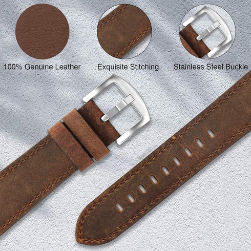 Leather Bands Compatible with Fitbit Versa 4/3/Sense 2, Classic Genuine Leather Replacement Straps for Men Women