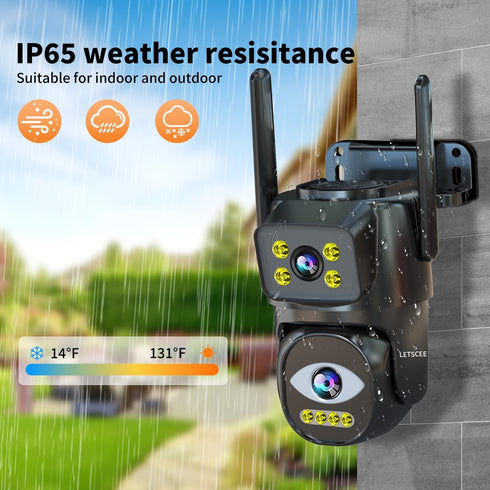 Dual Lens WiFi Security Camera Outdoor, PTZ Auto Tracking, HOM Security Surveillance System, Night Vision, 24/7