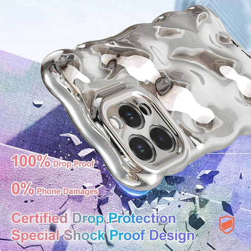 UEEBAI Case for iPhone 15 Pro 6.1 inch, Cute Solid Color Curly Wave Shape Shockproof Soft Bumper Phone Case - Silver