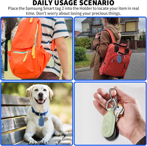 2 Pack Waterproof Case for Samsung Galaxy SmartTag2, TUDIOW Full Protective Silicone Anti-Lost Cover for Keys Pets