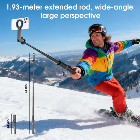 MQOUNY Tripod,76" Magsafe,360Rotatable Magnetic Phone Auto-Open Phone Stand with Metal Ring & Rechargable