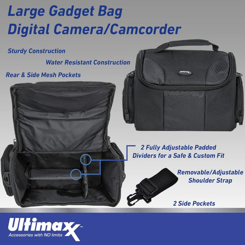 Ultimaxx Large Carrying Case/Gadget Bag for Sony,Nikon, Canon, Olympus, Pentax, Panasonic, Samsung & Many More SLR Cameras & Camcorders