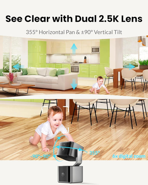 Aurumbach 5G/2.4G 2K+2K 2-Way 355 Dual Lens Security Camera Indoor WiFi, Pet Camera with Pan Tilt for Home, Baby