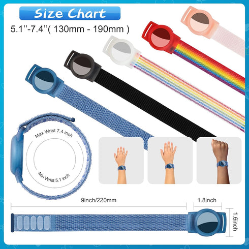Ztobny 1 2) 4 Pack, (Black/Blue/2 Waterproof Bracelet for Airtag (Gen & Kids Soft Nylon Hidden Air Tag Wristband Full