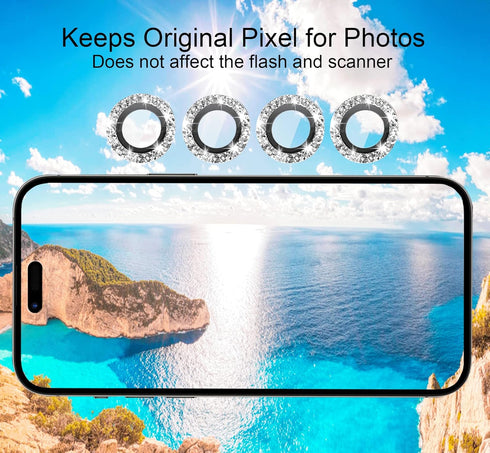 Nothers Bling Camera Lens Protector 3 Pack for iPhone 12/12 Pro/12 Mini/11/11 Pro/11 Max, HD Tempered Glass, Silver.