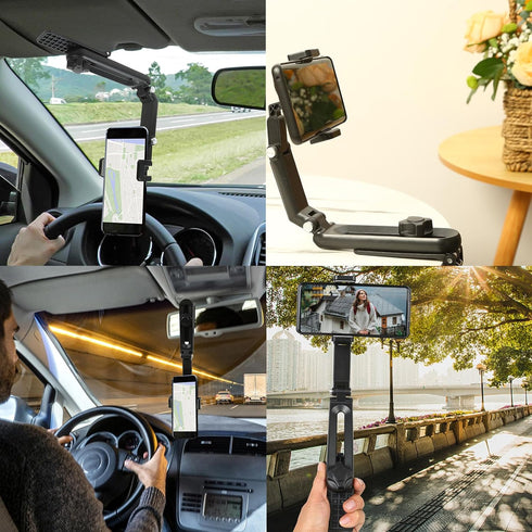 1080° Multifunctional Sun Visor Car Phone Holder, Universal 360 Rotating Clip for All Mobile Phones