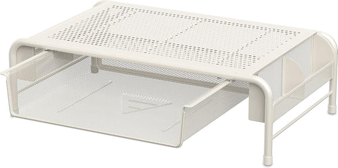 White Metal Monitor Stand with Organizer Drawer - Simple Houseware
