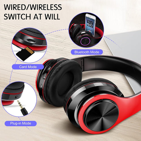 Bluetooth Over Ear Headphones with Microphone, Lightweight Wired/Wireless HiFi Stereo, Colorful LED Lights, Deep Bass