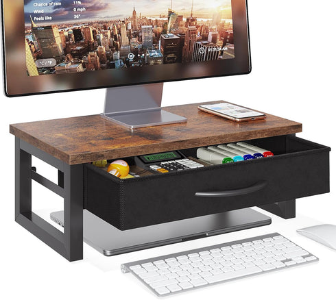HEWORLIF Computer Monitor Stand Riser with Drawer, 2-Tier Desk Accessories & Workspace Organizers,