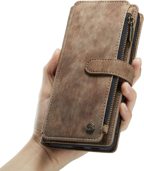 UEEBAI Wallet Case for Samsung Galaxy S21 Ultra 5G, Handmade PU Leather with Card Slots, Vintage Brown