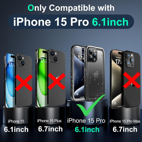 SOKUSIN Waterproof Case for iPhone 15 Pro - Shockproof Drop Proof Dustproof Phone with Built-in Tempered Glass Screen &