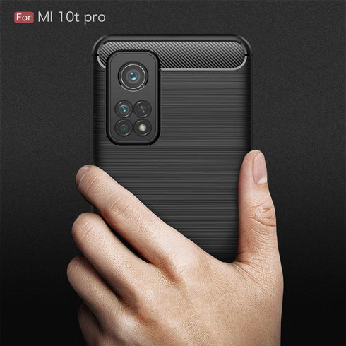 Case Compatible with Xiaomi Mi 10T/10T Pro, Carbon Fiber Texture Design Shock Absorption Case (Black)
