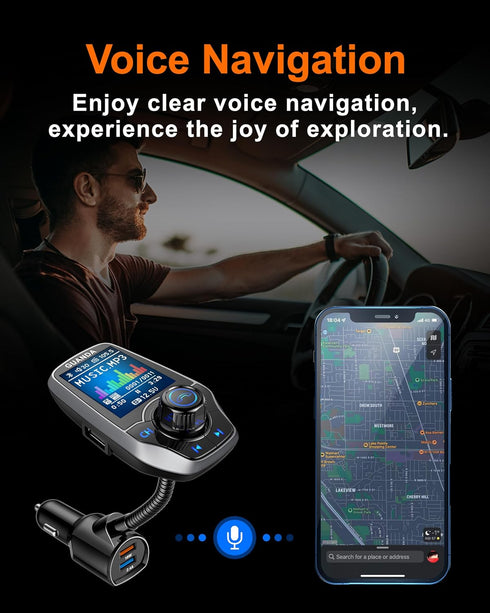 Upgraded Bluetooth FM Transmitter for Car, Wireless Radio Adapter Kit with 1.8" Color Display, Fast Charging