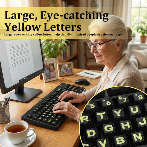 Qulkws 2 PCS Universal English Large Lettering Keyboard Stickers, English Keyboard Stickers, Big Bright Yellow