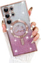 Fiyart Love Heart Plating Clear Case for Samsung Galaxy S24 Ultra, Pink
