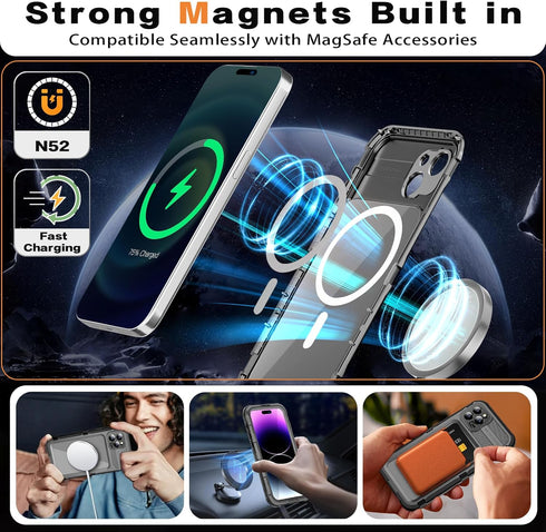 iPhone 15 Pro Max Waterproof Case Compatible with MagSafe, Metal Heavy Duty IP68 Underwater Built-in Screen Protector,