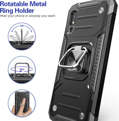 Galaxy A10E Case with Screen Protector, Shockproof Slim Fit Cover with Kickstand, Black