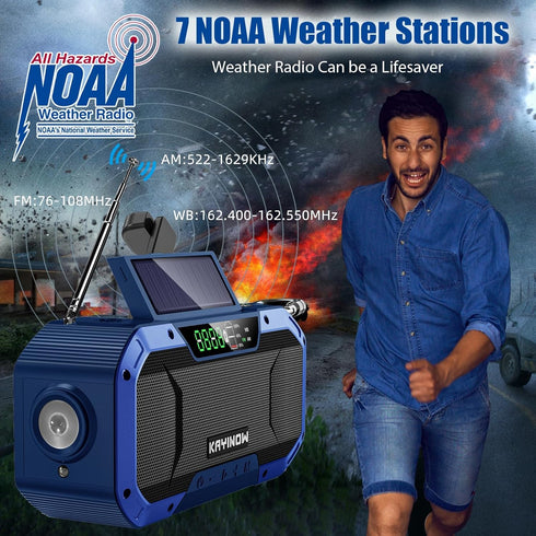 Emergency Radio Hand Crank Solar Power - Portable AM FM NOAA Weather Radio with 5000mAh Rechargeable Battery