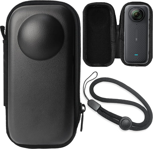 FiTSTILL Black PU Mini Hard Shell Travel Case for Insta360 X4, Water-resistant Protective Accessories Kit