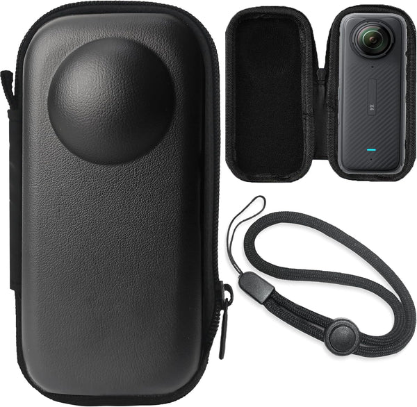FiTSTILL Black PU Mini Hard Shell Travel Case for Insta360 X4, Water-resistant Protective Accessories Kit