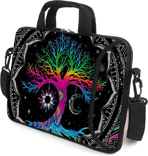 AMARY 13" 13.3" Laptop Sleeve Chromebook Case with Adjustable Shoulder Strap and Accessory Pocket (Colorful Tree)