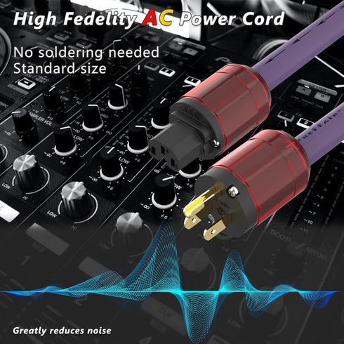 Prefffair Power Cables HiFi Shielded US Power Cord, 12AWG 4N OFC Copper with 24K Gold Plated Connector