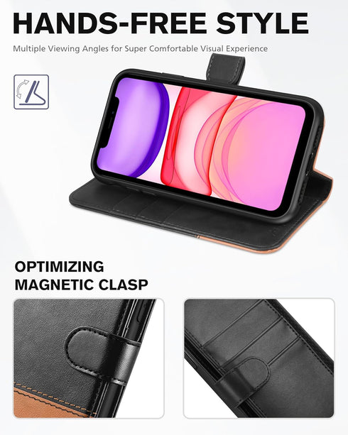 TUCCH 11, 11 (6.1 inch) 2019, Wallet Case for iPhone PU Leather Kickstand RFID Blocking Card Slot Magnetic Closure Flip