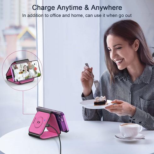 Wireless Charger 3 in 1, RTOPS Magnetic Travel Charging Station for Multiple Devices, Compatible with iPhone 16/15/14