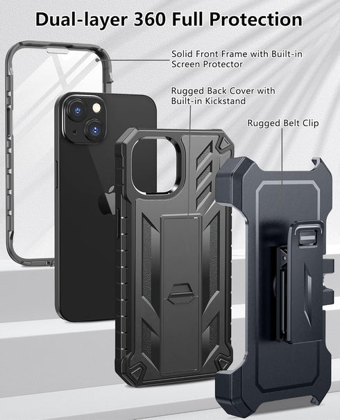 SOiOS 13/14/15 16e for iPhone Phone Case: for iPhone Protective Cover with Belt Clip Holster | Durable Dual-Layer