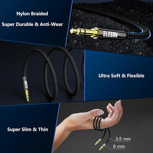 3.5mm AUX Cable 10 Ft/2 Pack (Hi-Fi Sound-Zinc Alloy Case-OD 3.5MM-Ultra Slim&Soft) Auxiliary Stereo Audio Cable Braided 1/8 inch 3.5 mm AUX Cord for Headphones,Car,Home Stereos, Speaker,Phones