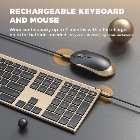 Vssoplor Wireless Keyboard and Mouse Combo, 2.4GHz Rechargeable Quiet Full-Size Set for Windows, Laptop, PC