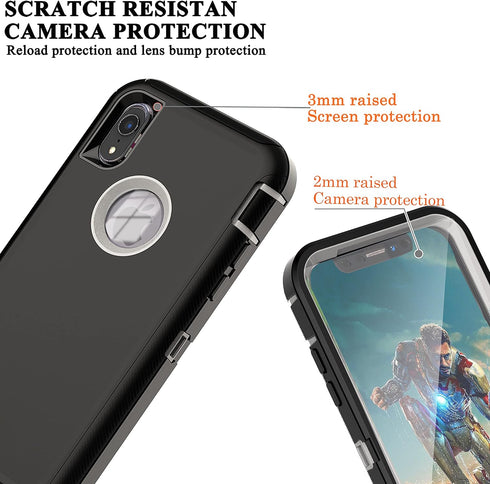 YmhxcY iPhone XR Case: Shockproof, Dust-Proof, 3-Layer Heavy Duty Protection, Black & Grey, 6.1" for Apple iPhone XR.