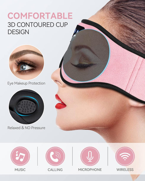 MUSICOZY Bluetooth 5.2 Sleep Headphones Headband Wireless 3D Sleeping Eye Mask, Music Headband Headphones Sleep Earbuds Earphones for Side Sleeper Cool Gadget for Mom Women Girls