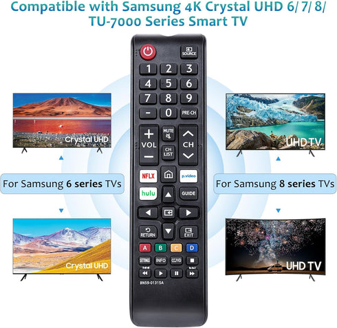 Replacement BN59-01315A BN59-01315J Remote Control for Samsung 4K Crystal UHD 6/7/8/9/TU-7000 Series Smart TV