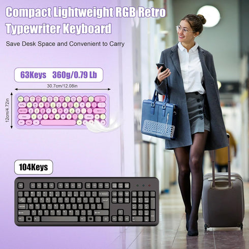 HongCai 65 Wired RGB Creamy Typewriter Keyboard. Percent Retro LED Membrance Gaming Keyboard. Small Ergonomic Optical