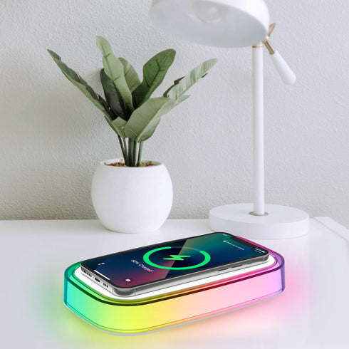 Westclox 15 6 Wireless Charging Pad with Fast Watt Wireless Charging, RGB Color Changing Light with Modes, Adjustable