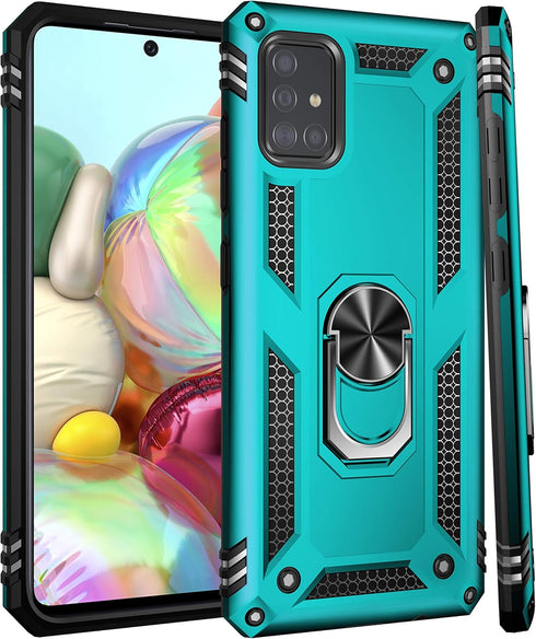 LUMARKE Galaxy A51 4G Case with Screen Protector, Military Grade Protective Phone Cover with Magnetic Ring Kickstand,