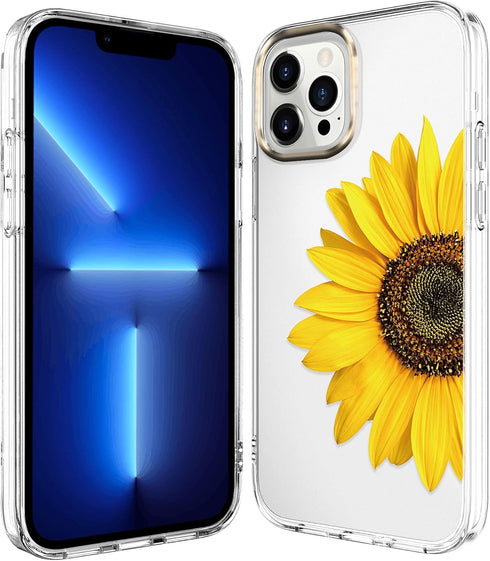 BAISRKE iPhone 13 Pro Case - Clear Case with Sunflower, Shockproof Hard Back Cover for 6.1 inch 2021