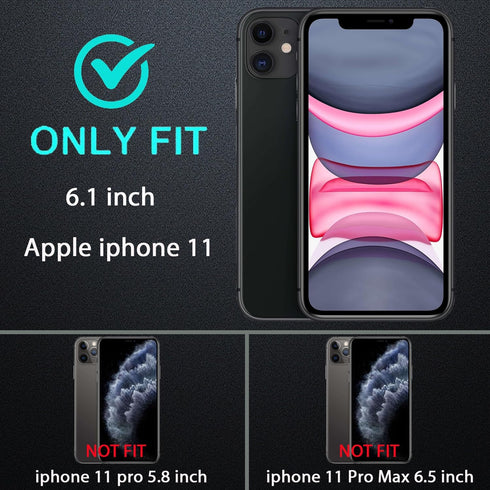 for iPhone 11 Case, Military Grade 3 in 1 Heavy Duty Shockproof/Drop Proof/Dust Proof Case with 2Pcs Tempered Glass Screen Protector (Black/Grey)