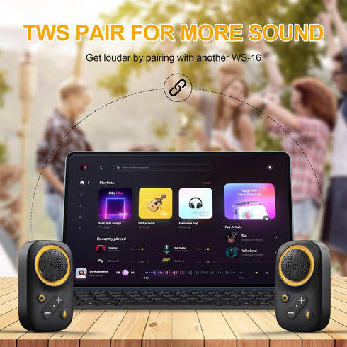 GOTOOLZ 5.4 12Hrs IPX5 Wearable Bluetooth Speaker, Bluetooth Clip On Wireless Speaker with Mic, TWS Function, Playtime