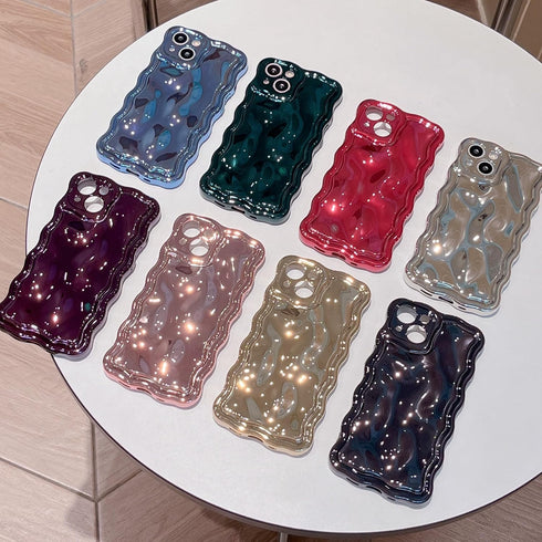3D Meteorite Bubble Pattern Electroplate Plating Glitter Curly Wavy Frame Glossy Case for iPhone 13, Soft TPU