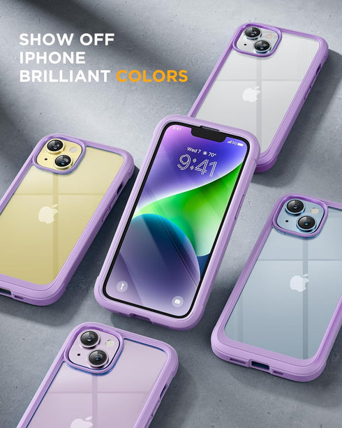 Miracase Glass Series Case for iPhone 14, 6.1 inch, Full-Body Clear Bumper with Built-in Tempered Glass Protector