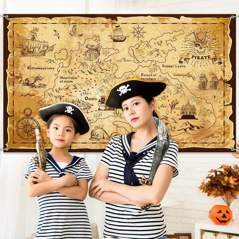 Blulu Pirate Party Decorations, Halloween Treasure Map Pirate Theme Backdrop for Photography, Birthday Supplies