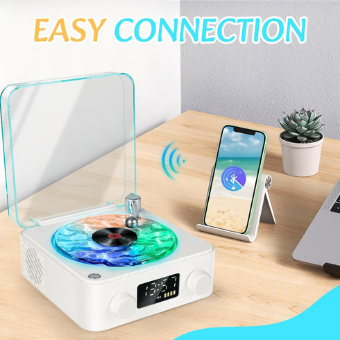 The Waves Vinyl Player with Water Ripple Light, 2024 New Bluetooth Speaker Compatible with TF, AUX Mode, Record Player