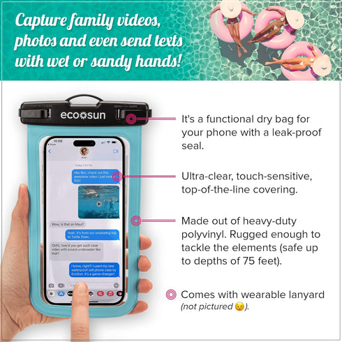 Waterproof Phone Pouch (2-Pack), Fits All iPhones (incl. 15 Pro Max), Samsung Galaxy S24 & More - Black/Blue