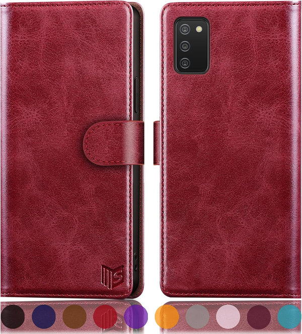 SUANPOT RFID Blocking Leather Wallet Case for Samsung Galaxy A02S, Flip Folio Book Phone Case, Shockproof Cover for Men