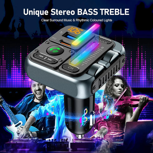 Bluetooth 5.3 FM Transmitter Car Adapter - SOARUN Car Charger 57W, Wireless FM Radio Transmitter, Hands-Free Calling