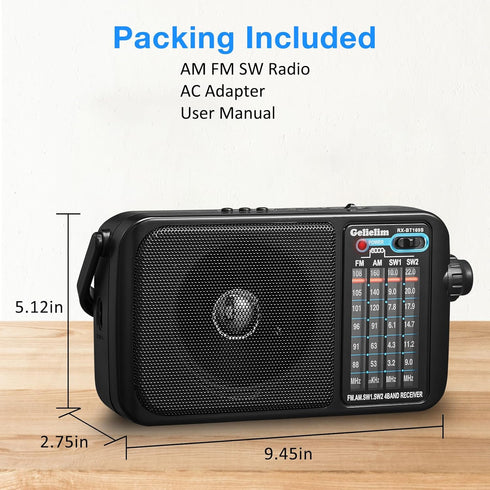 Gelielim Radio Portable AM FM with Bluetooth - Loud Speaker, Plug in Wall or Battery Powered, Great Gifts for Seniors