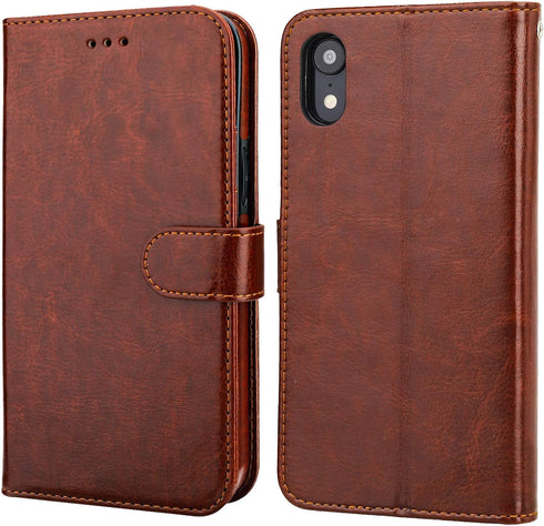 Bocasal Wallet Case for iPhone Xr, PU Leather Magnetic Detachable Kickstand Shockproof Cover with Wrist Strap