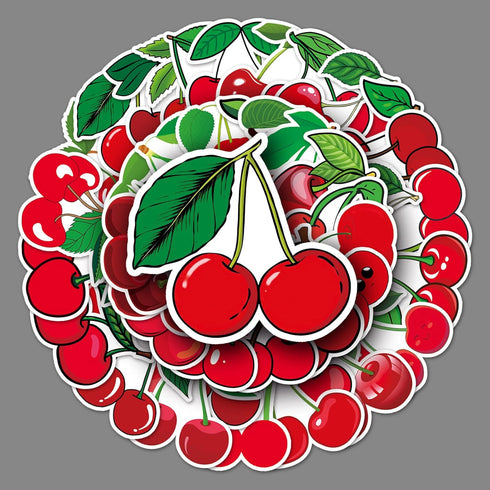 50pcs Cherry Stickers Vinyl Red Fruits Stickers for Water Bottle, Laptop, Skateboard, Cute Waterproof Aesthetic Decals